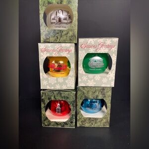 5 Iowa Local History Holiday Glass Ornament Set - AS IS